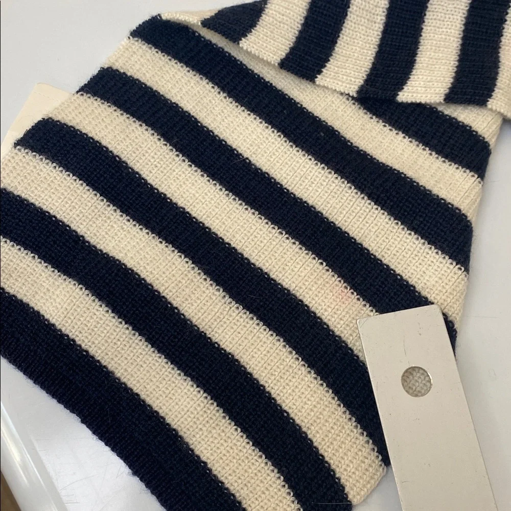 Crewcuts Scarf and Hat Set NWT Blue Ivory Stripe Unisex Wool Blend Skull Warm